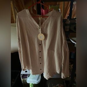 Boutique, waffle, textured, long sleeve shirt. Ivory XL